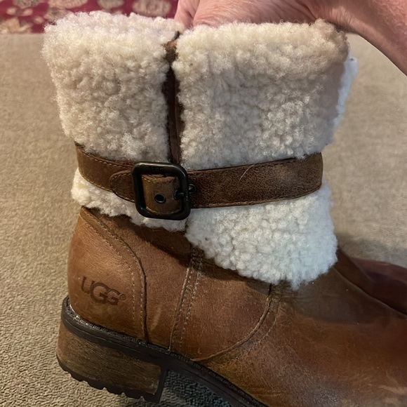 Ugg Blayre II Womens Leather Sherpa Boots Size 6 Winter Brown Zip 1008220 (TD) - Picture 4 of 12